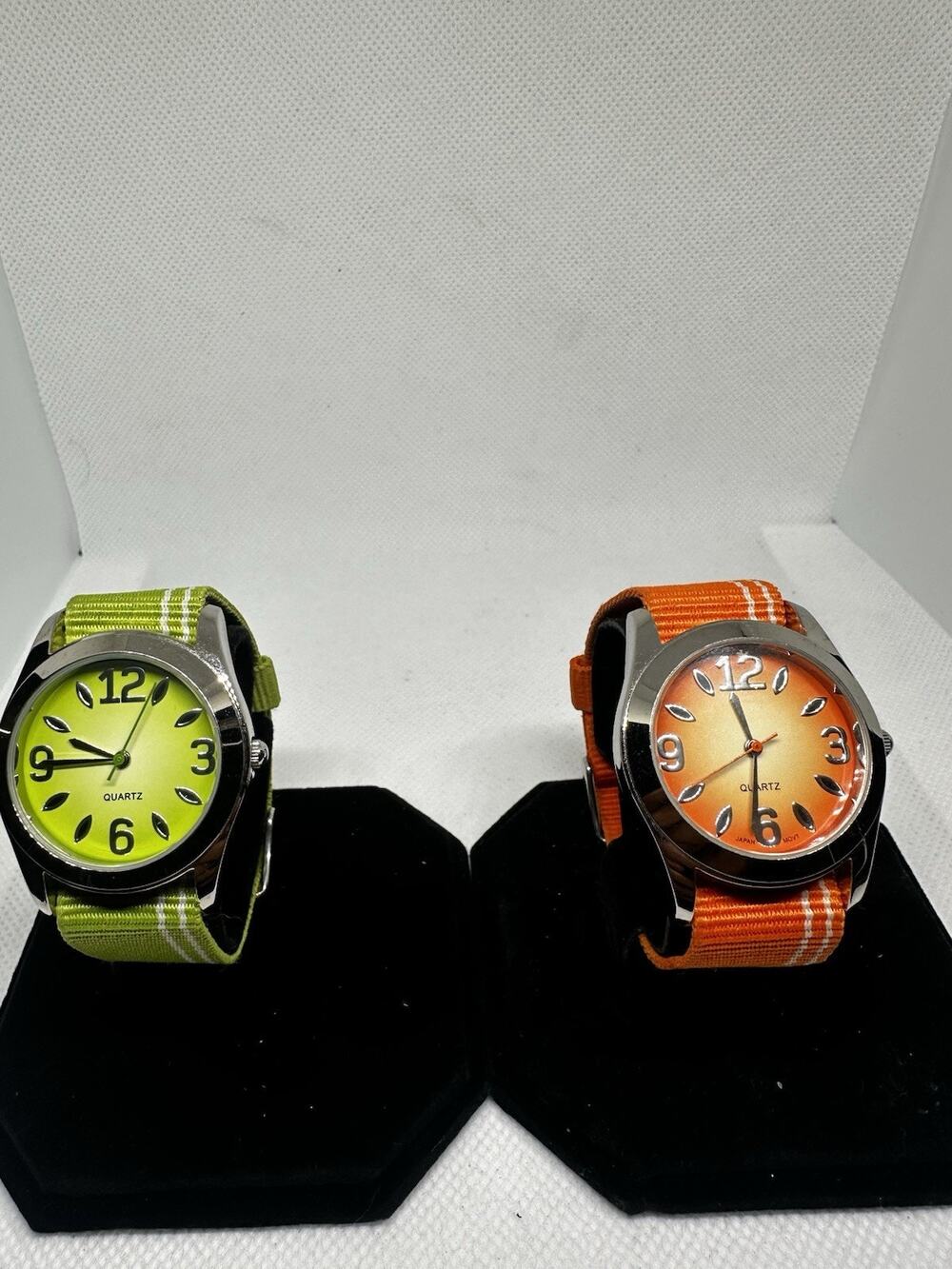 Womens Watch Rainbow Silver Tone Dial White Canvas Band Analog Quartz 2 Piece E3